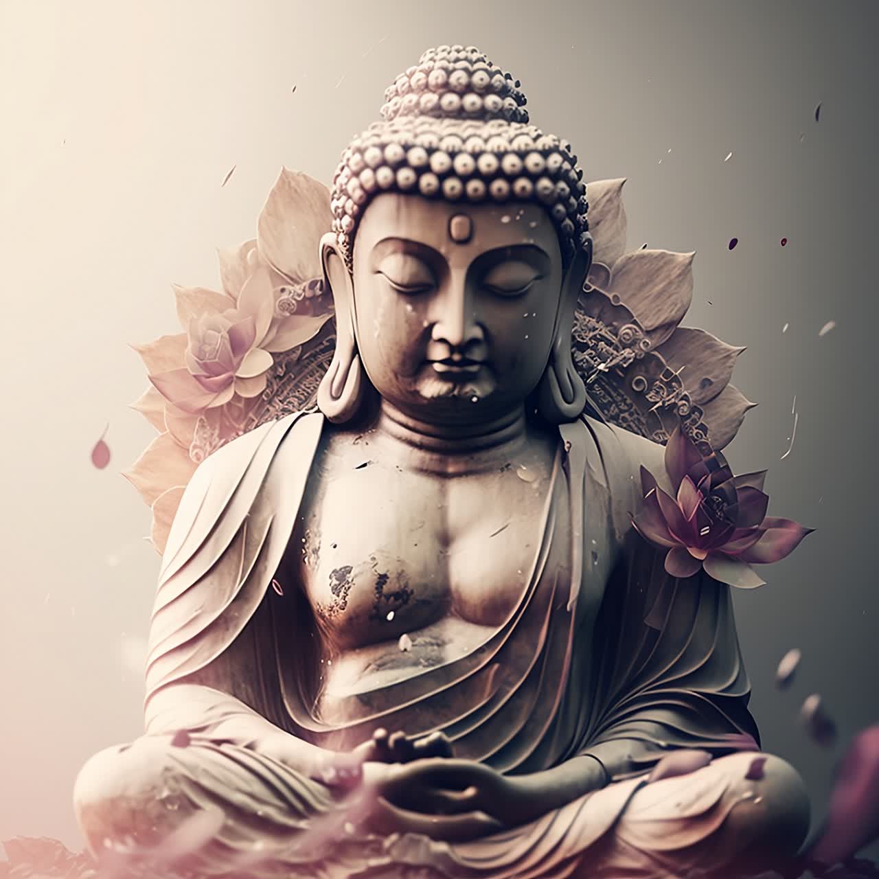 Illustration : une statue en méditation, les yeux clos